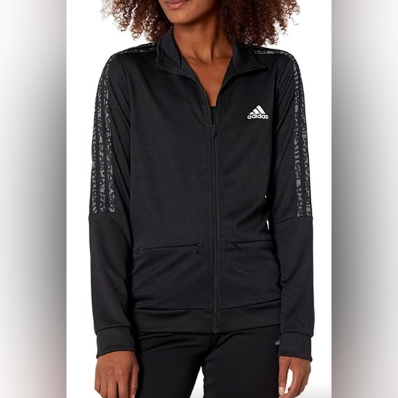 adidas Jackets & Blazers - Adidas Women’s Sereno Track Jacket Size Small Black Camo Sleeve Striped Full Zip